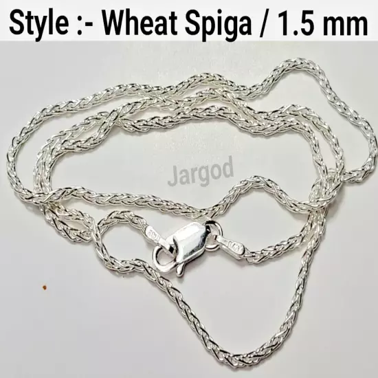 Real Solid 925 Sterling Silver Wheat Spiga Rope Chain Necklace Italy Jargod