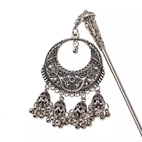 Boho Vintage Hair Pins Women Sliver Bells Tassel Carved Hair Sticks Hair Jewelry