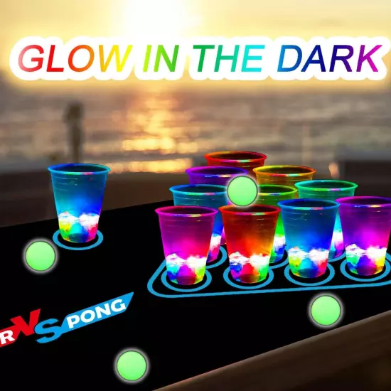 Glowing Pong Table Mat Set Party Beverage Pong Game for Indoor Outdoor Party Eve