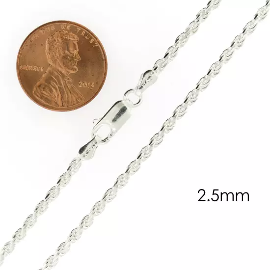 Real Solid Sterling Silver Diamond Cut Rope Chain Mens Boys Bracelet or Necklace