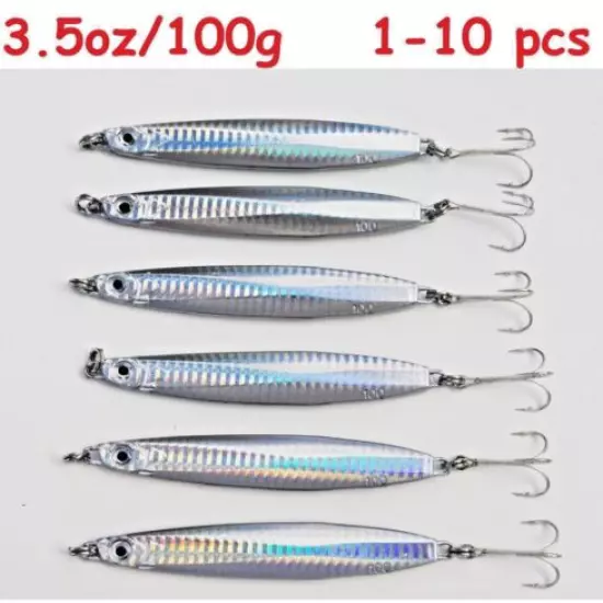 1-10 pcs 100g Silver Metal Jig Colt Sniper Knife Vertical Jigs Choose Pieces