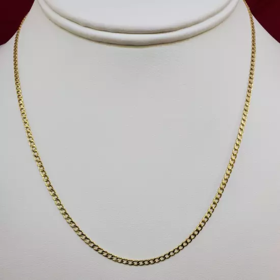 10K Solid Yellow Gold 2mm-7.5mm Curb Cuban Chain Link Necklace Bracelet 7"-30"