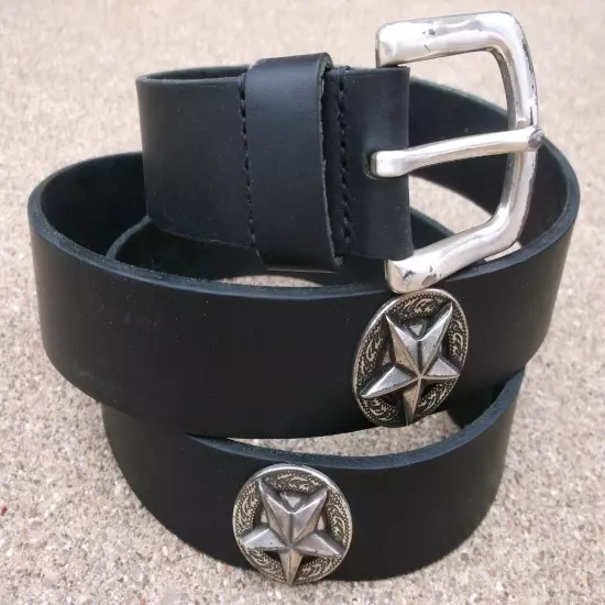 Black Full Grain Cowhide Leather Western Belt with Lone Star Conchos size 42