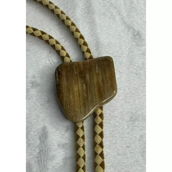 Vintage Western Bolo Tie With Stone Slide & Braided Suede feel Cord Two-tone Bro