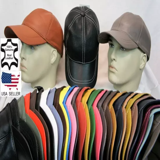 New 100% Genuine Real Lambskin Leather Baseball Cap Hat Sport Visor 31 COLORS