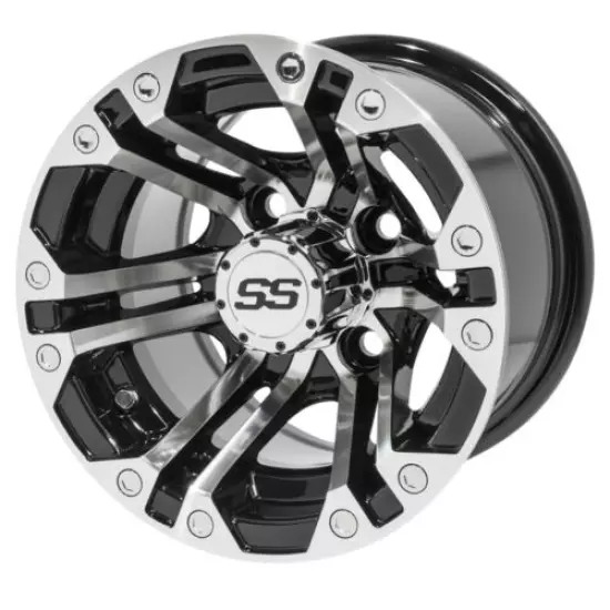 Set of 4 Golf Cart GTW Specter 10 inch Machined and Black Wheel With 3:4 Offset