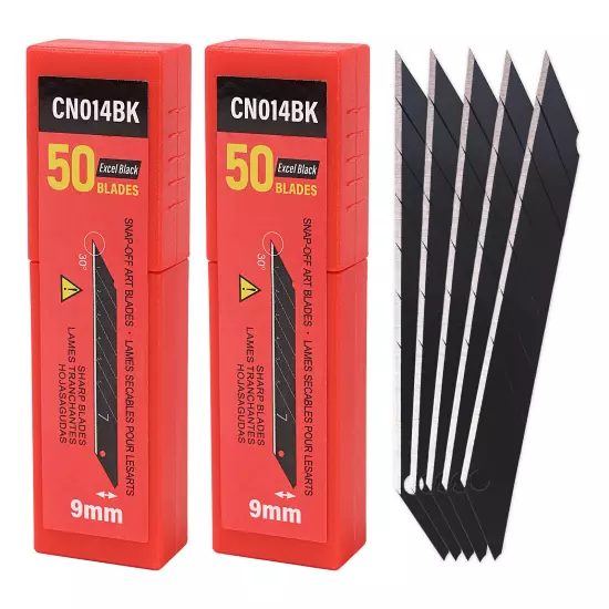 100 Pcs 9mm 30° Black Carbon Steel Snap Off Blades Window Tint Paper Cutter Knif