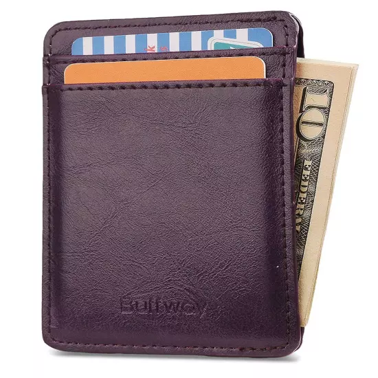 Buffway Slim mini ID holder card case front pocket Leather Wallet for Men Women