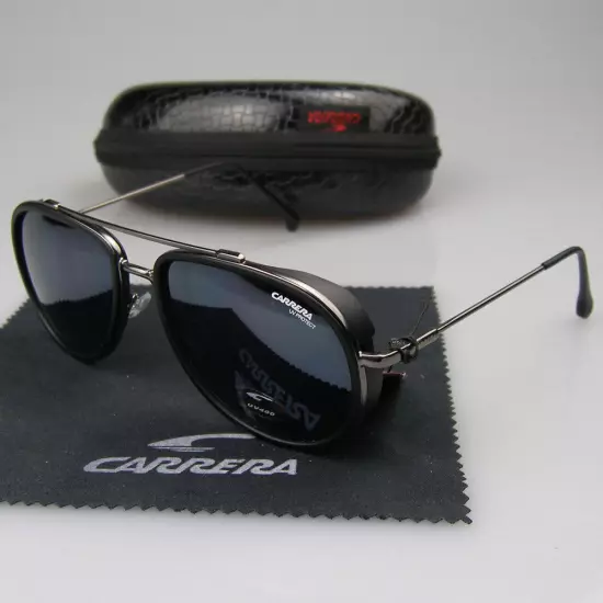 New Arrived Men Women Retro Sunglasses Windproof Matte Frame Carrera Glasses+Box