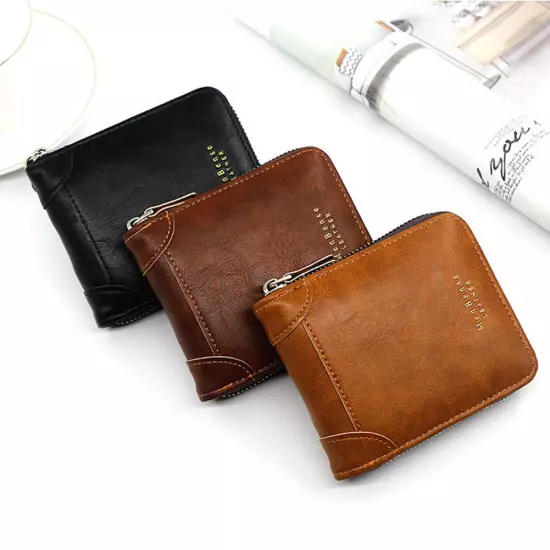 New Men's Wallet Fashion Large Capacity Vintage Men's Zip Money Clip^