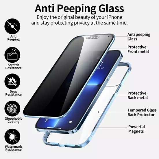 Privacy Anti Spy Magnetic 360 Protective Case For iPhone 16 Pro Max 15 14 13 12