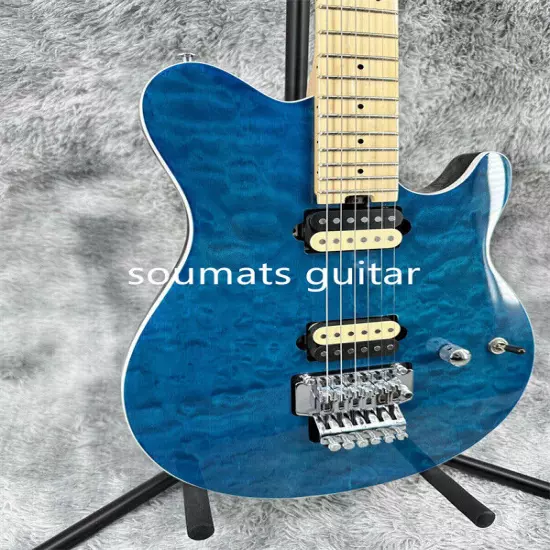 Solid Special Shape Blue Quilted Maple Electric Guitar FR Bridge 2H Open Pickups