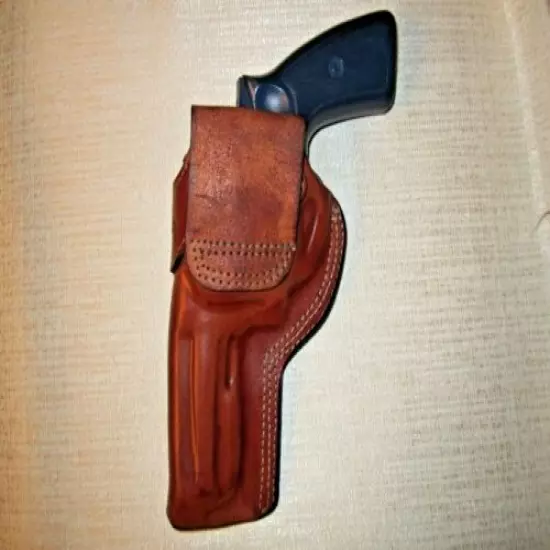 RUGER GP100 357 MAG. 4.2" BARREL, formed BROWN leather RIGHT HAND owb holster