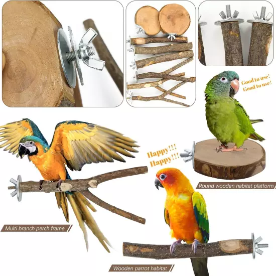 8 Pieces Natural Wood Bird Perch Wooden Parrot Perch Stand Fork Toys Hanging 