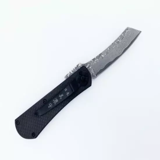 Genuine Damascus Carbon Fibre Handle Razor Folding Knife W/ Clip Men Gift Japan