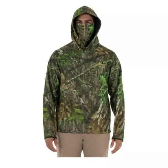 NWT MOSSY OAK MEN’S TECH CAMO HOODIE W/ FACE NECK GAITER TURKEY HUNTING SIZE L