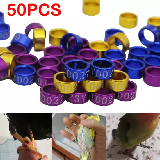 50x 3-8mm Aluminium alloy Closed-loop Bird Leg Band Parrot Leg Ring Color-random