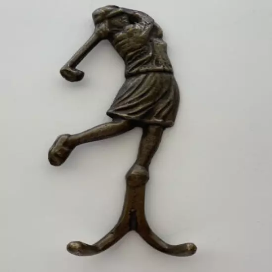 Andrea By Sadek Woman Golfer Hook Coat Hanger Golf Sports Brass Metal 6 Inches