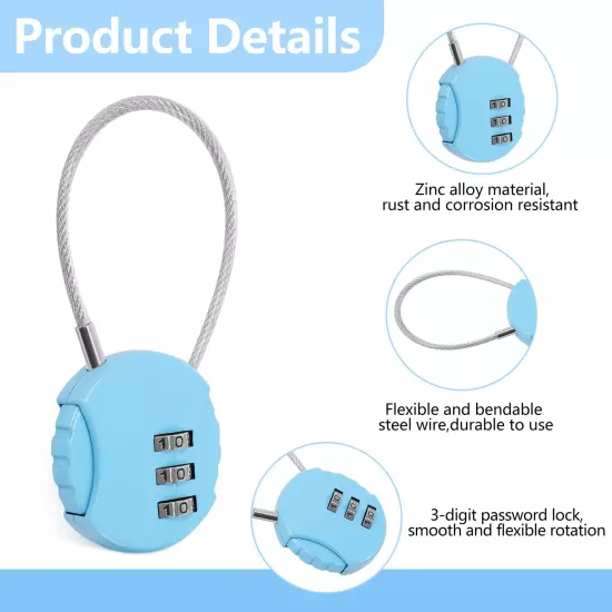 Combination Lock 3 Digit Gym Lock Waterproof Padlock Resettable Bag Luggage G...