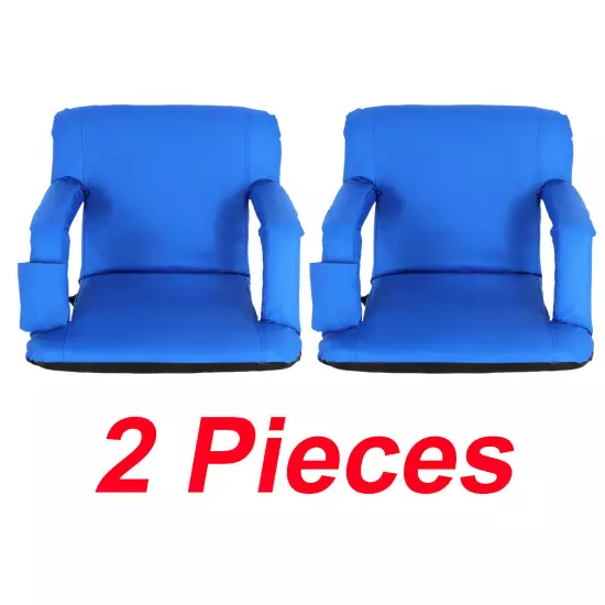 2PCS Blue Stadium Seat Chair Reclining 5 Assorted Positions Bleacher Waterproof