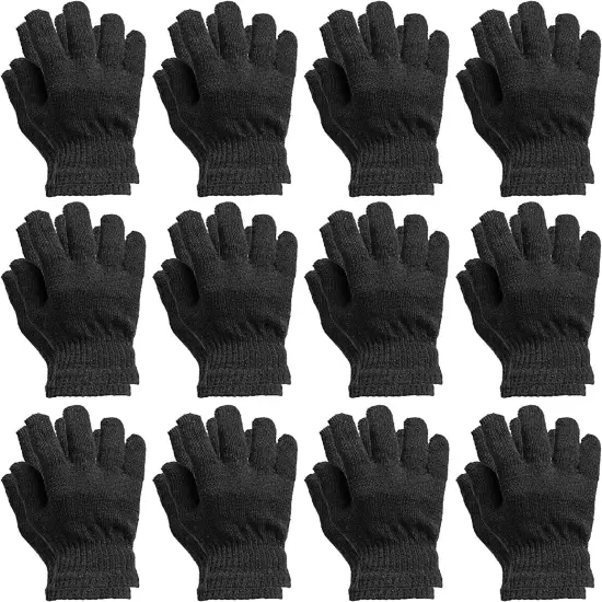 12 PK Wholesale Bulk Winter Gloves Unisex, Bulk Pack Warm Thermal Gloves, Black