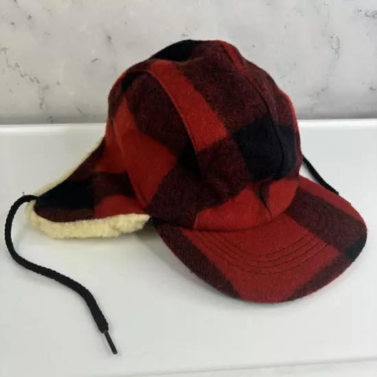 Filson Garmet Trapper Cap Hat L 100% Virgin Wool Mackinaw Buffalo Plaid Retro