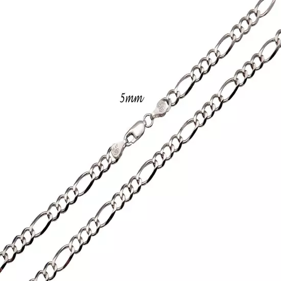 14k Solid White Gold Figaro Link Chain Necklace 2-7mm Men's Women Sz 16"-30"