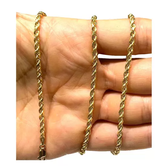 14k Solid Yellow Gold Rope Chain Necklace Bracelet 1mm-10mm Men Women Sz 7"-30"