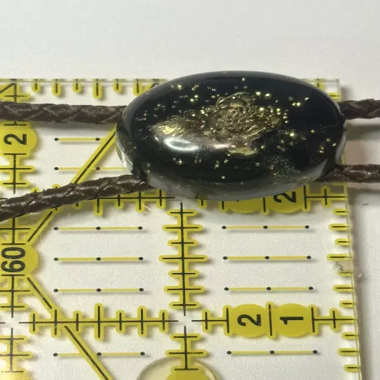 Bolo Tie Metal Stag-head Red Eyes With Clock Gold Tone Shavings On Black Pendant