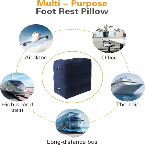 Inflatable Adjustable Height Foot Rest Pillow Ottoman for Travel, Camping, Blue