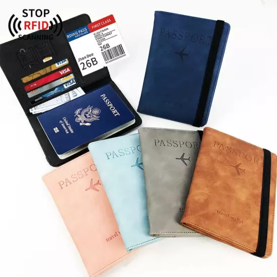 RFID Pu Leather Strap Passport Bag Holder Multi-Function ID Bank Card Wallet