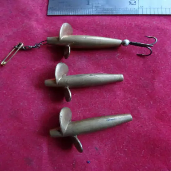 3X EARLY VINTAGE HEAVY BRASS WEBBER OF EXETER DEVON FISHING LURES