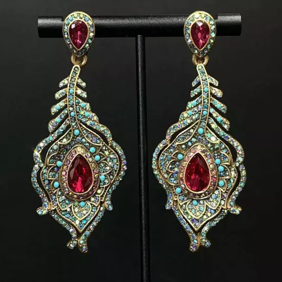 Vintage BJ Phoenix Tail Crystal Rhinestones Earrings