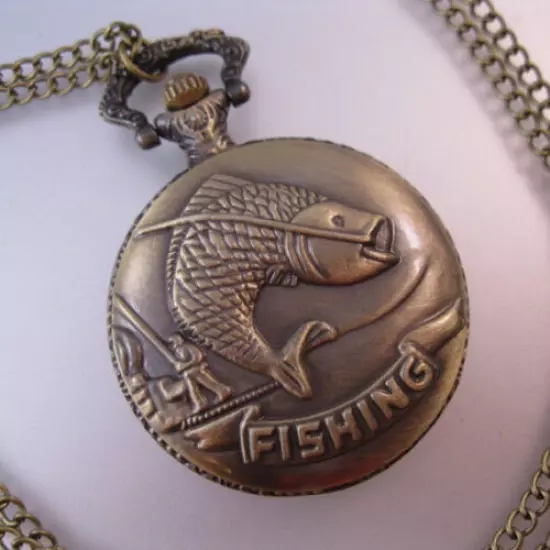 FISHING Pocket Watch with Chain Vintage Style Mens Gifts for Dad Gifts for Son