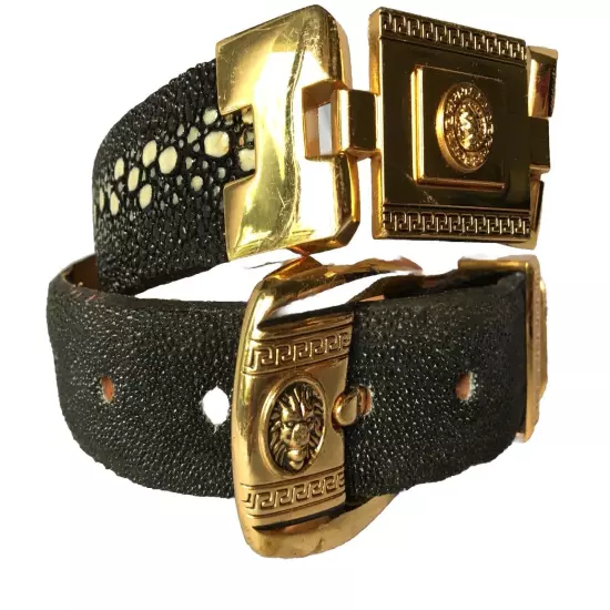 Men's Stingray Black Exotic Leather Golden Links Belt Cinto Exotico Mantarraya