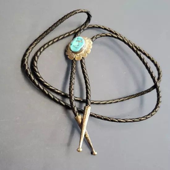 Native American Indian jewelry Bolo tie Turquoise Vintage Signed AB