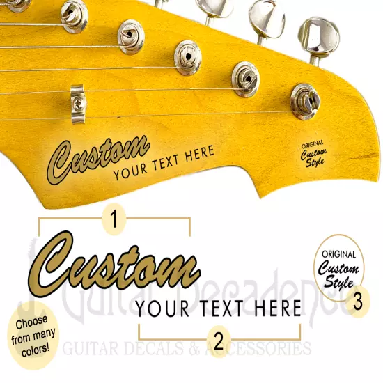 Custom Classic Two-Line Guitar Headstock Waterslide Decals 