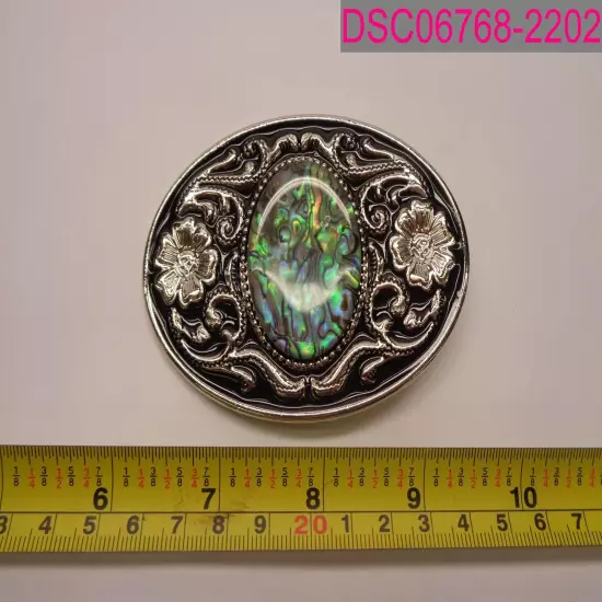 Women's Western Style Belt Buckle with Gem, Flowers, Silver/ Black 3-1/2"x2-1/2"