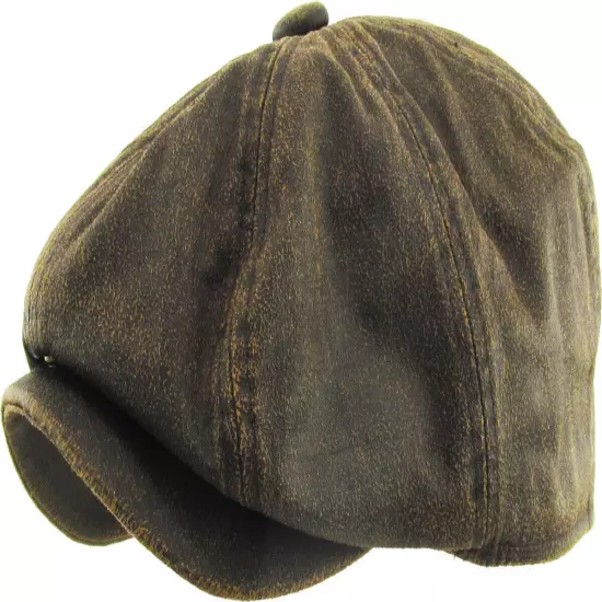 Men's Newsboy Button Top Ascot Ivy Cabbie Hat Gatsby Cap Plaid PU Leather