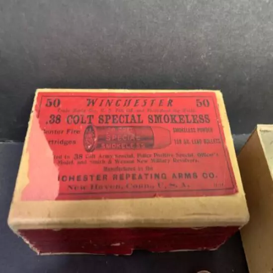 Vintage Winchester .38 Colt Special Smokeless Cartridge Box, Army Special