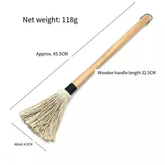 1 PCS BBQ Cotton Sweeper Wooden Handle Pure Cotton BBQ Mop Brush White W6X56596