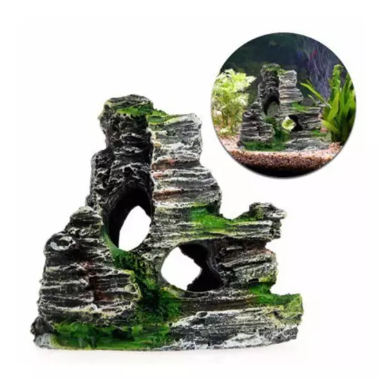 Aquarium Mountain Ornament Fish Tank Decor Decoration View Stone Rock Cave U6K7