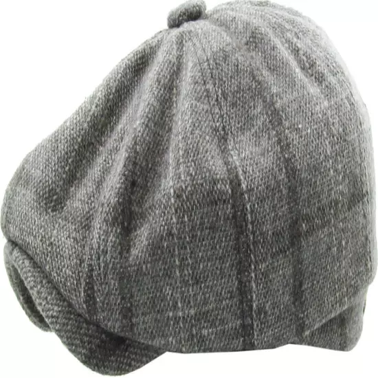 Men's Newsboy Button Top Ascot Ivy Cabbie Hat Gatsby Cap Plaid PU Leather