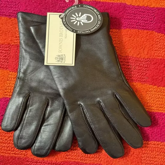 Fownes Bros Touch point Fleece Lined Leather Smart Black Gloves New Large