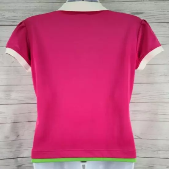 Adidas Golf Polo Shirt Sz Medium Women Pink Green Short Sleeve Athletic Stretch