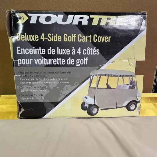 TourTrek 4 Sided Deluxe Golf Cart Cover Waterproof Tan With Bag Heavy Duty NEW