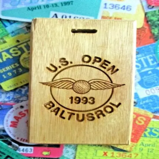 vtg - PGA TOUR Golf Bag Tag - 1993 U.S. OPEN - Baltusrol GC - USGA - Wood