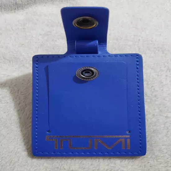 New Tumi Blue Leather Large Luggage Tag with Adjustable Buckle