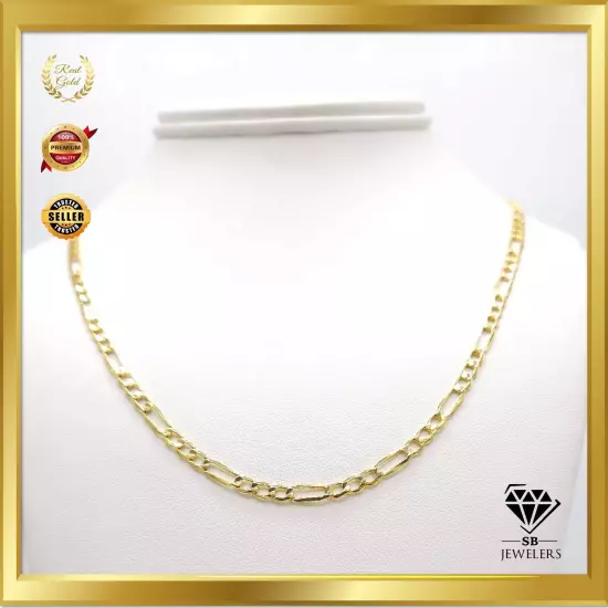 10K Yellow Gold Figaro Link 2mm-10.5mm Unisex Chains 14"-30" Fine Necklace NEW