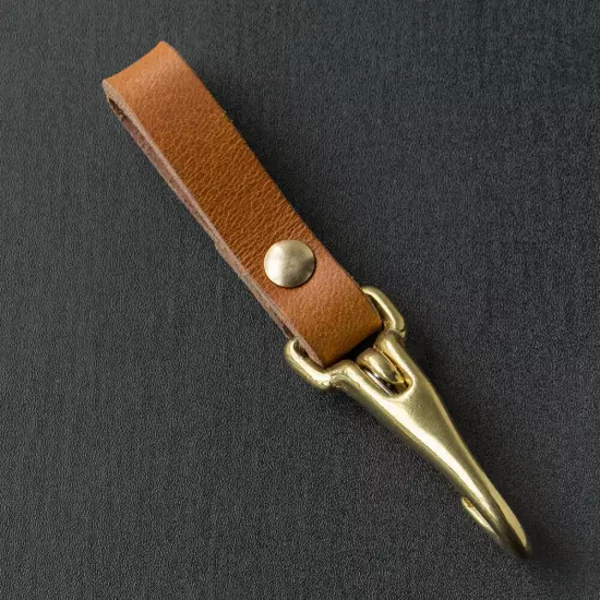 Leather Key Fob Belt Loop Key Holder Brass Halt Snap Hook 